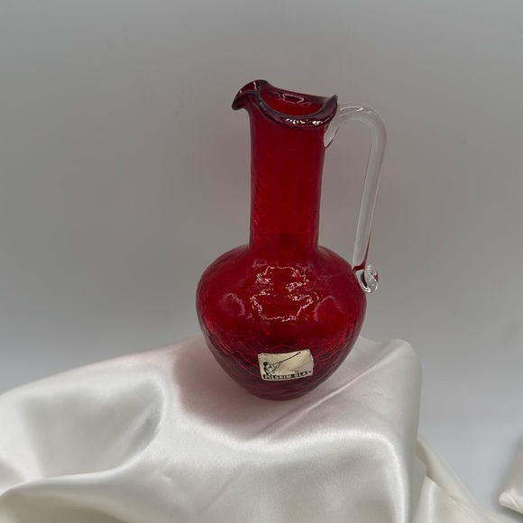 Pilgrim Glass; Red Crackle Hlass with a Clear Glass Handle. - Picture 1 of 5